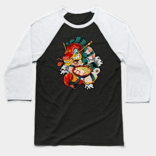 Fiery Feast: Sushi Ramen Dragon Baseball T-Shirt